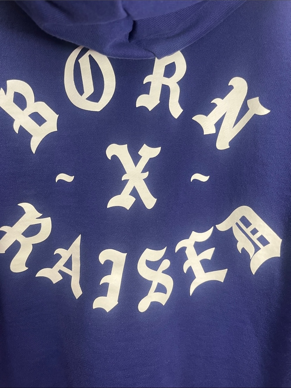 Born X Raised Old English Classic Logo Pullover Hoodie Blue - Picture 5 of 5